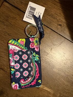 Vera Bradley Navy Floral Zip ID Case with Pink & Green Accents